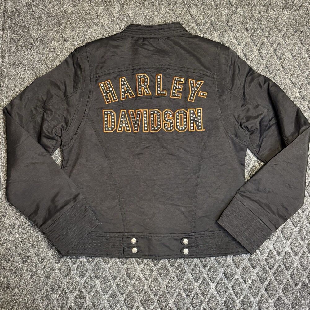 Harley Davidson Women’s S Black Crop Riding Jacket Rhinestone Logo